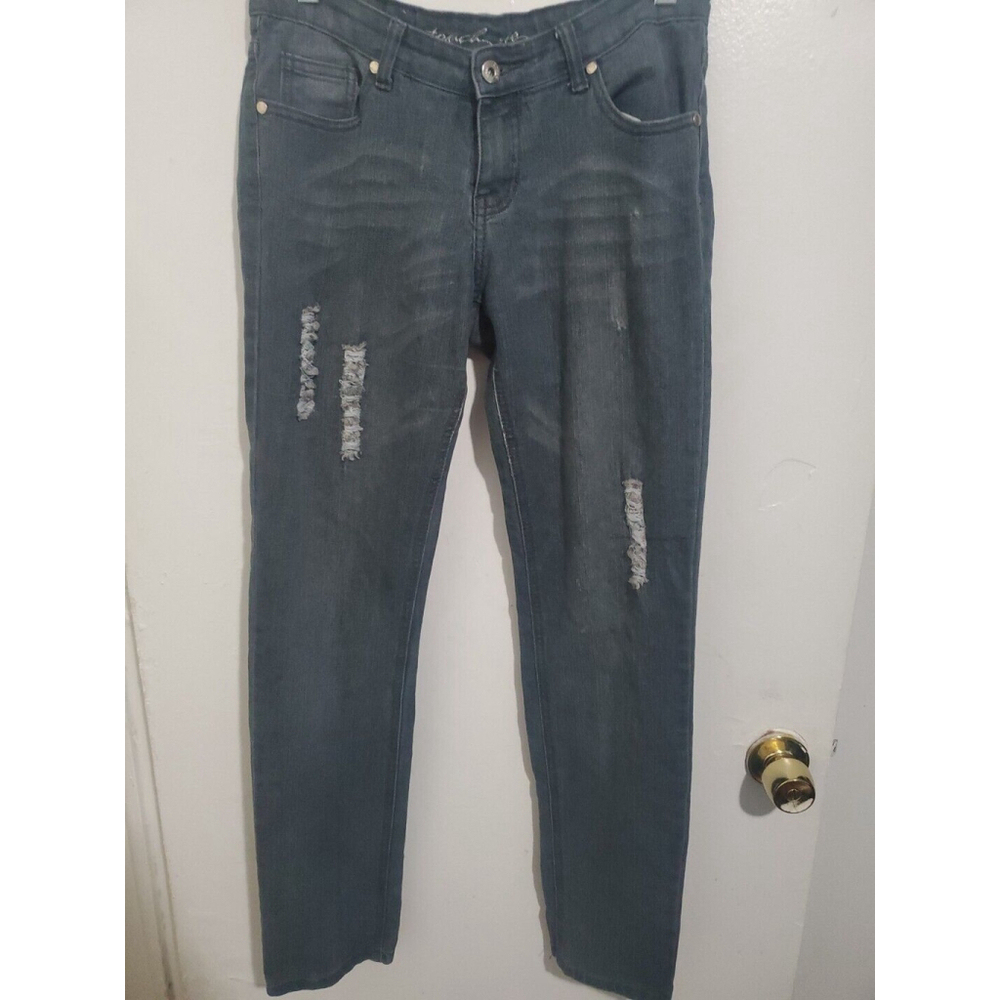 Touch Me Jeans Women's 7/8 Straight Leg Distressed Dark Wash